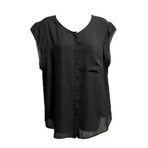 Black Sheer Sleeveless Button Down Blouse
